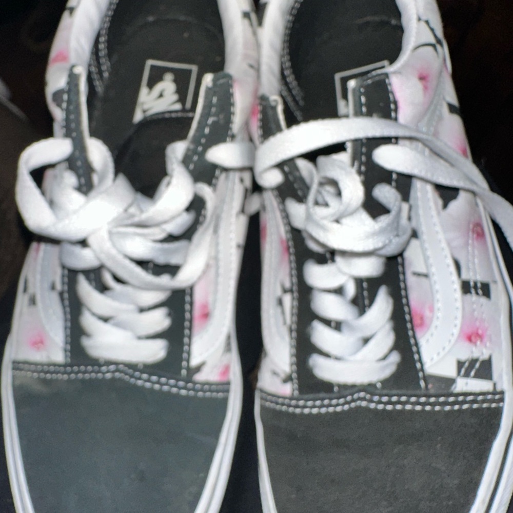 Vans Black and White Floral Sneakers